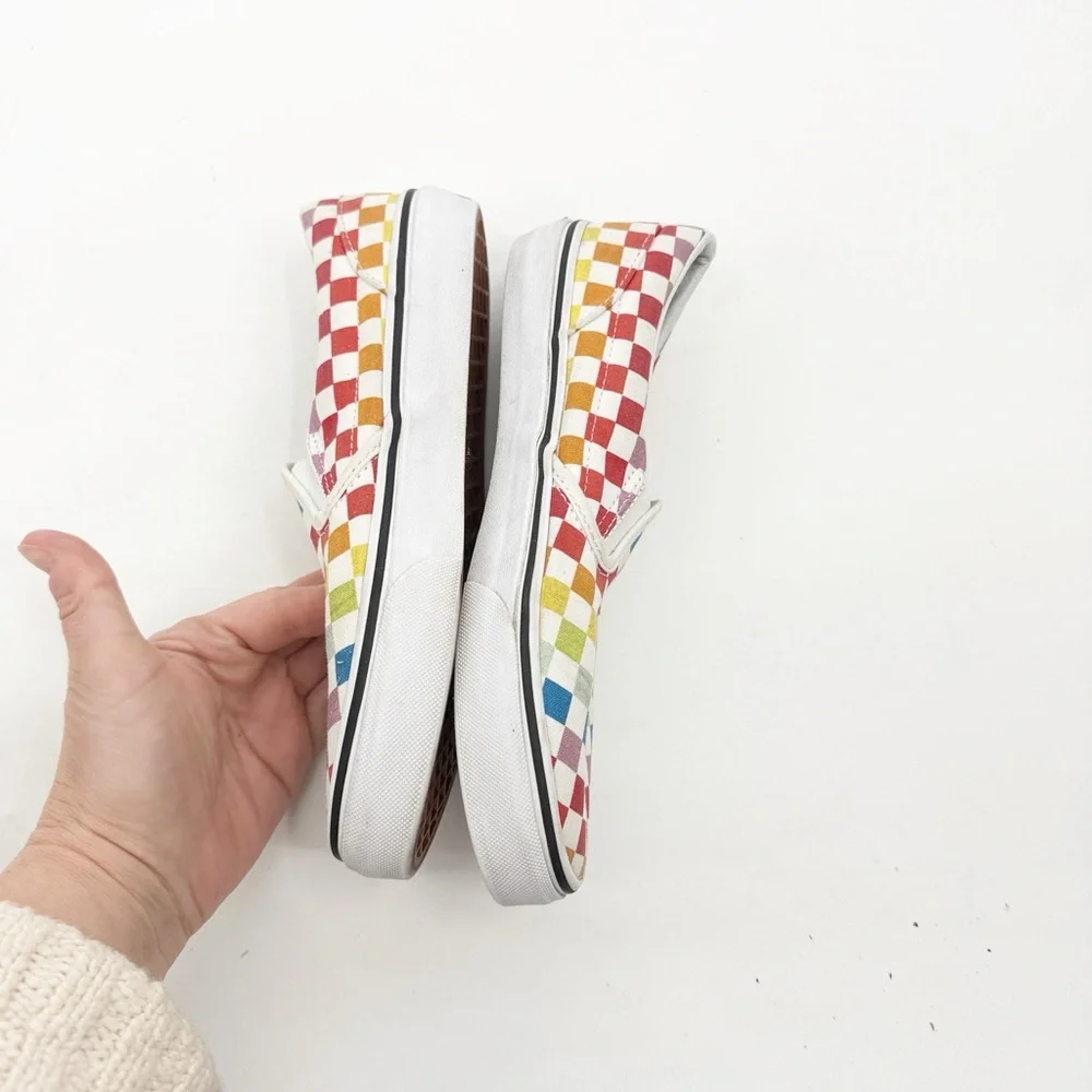 Vans Kids Colorful Checkered Slip-On Sneakers size 5